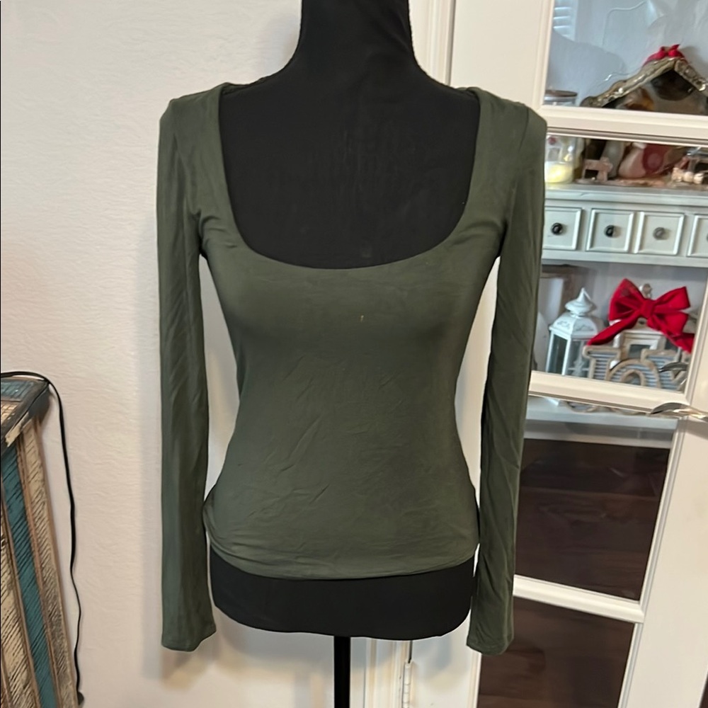 Olive Green Long Sleeve Women's Top